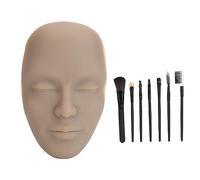 Viso da pratica per il trucco 3D, manichino cosmetico in silicone realistico e riutilizzabile con set di 7 pennelli per truccatori professionisti principianti (Deep Skin Tone)