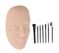 Viso da pratica per il trucco 3D, manichino cosmetico in silicone realistico e riutilizzabile con set di 7 pennelli per truccatori professionisti principianti (Medium Skin Color)