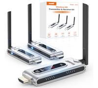 Visoud Trasmettitore HDMI wireless e 2 ricevitori con display LCD, decodifica 4K uscita 2K a 60Hz, portata 150 m, plug & play, 5,8 G + 2,4 GHz Extender per video e audio per monitor da PC/proiettore