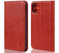 VISOUL Cover iPhone 11, Custodia iPhone 11 in Vera Pelle Portafoglio con [Kickstand] [3 Slot per Schede] [RFID Blocking] TPU Antiurto Flip Cover a Libro per iPhone 11 (6,1 Pollici) 2019 Rosso