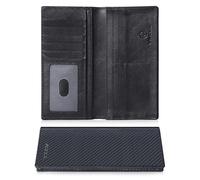 VISOUL Portafoglio Lungo in Vera Pelle da Uomo con Blocco RFID, Portafogli Verticale da Uomo Portafoglio Slim Bifold con 3 Scomparti Banconote e 12 Slot per Carte credito (Nero+Nappa Nero)