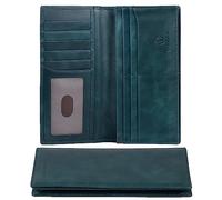 VISOUL Portafoglio Lungo in Vera Pelle da Uomo con Blocco RFID, Portafogli Verticale da Uomo Portafoglio Slim Bifold con 3 Scomparti Banconote e 12 Slot per Carte credito (Blu)