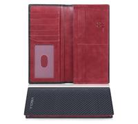 VISOUL Portafoglio Lungo in Vera Pelle da Uomo con Blocco RFID, Portafogli Verticale da Uomo Portafoglio Slim Bifold con 3 Scomparti Banconote e 12 Slot per Carte credito (Nero+Rosso)