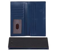 VISOUL Portafoglio Lungo in Vera Pelle da Uomo con Blocco RFID, Portafogli Verticale da Uomo Portafoglio Slim Bifold con 3 Scomparti Banconote e 12 Slot per Carte credito (Nero+Blu)