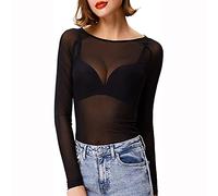 VisSec Maglietta Donna Trasparente Camicia Mesh Tops Camicette Manica Lunga Maglie in Rete Tunica Bluse Elegante Casual Shirts Sexy Clubwear Casual, S-3XL