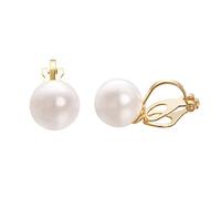 Vissen Piccola cultura Perla Orecchino Donna Clip Placcato oro Clip Orecchio Rotondo Anallergico Non Piercing Chic Gioielli, Perla, Perle artificiali