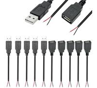 VISSQH 10 Pcs(5 Paia) Connettore femmina maschio USB 2.0,connettore usb a saldare,Spina USB Cavo nudo a 2 pin per dispositivi USB installati o Riparazione sostitutiva fai-da-te (30 cm)