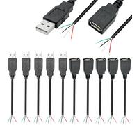VISSQH 10 Pcs Connettore femmina maschio USB 2.0,connettore usb a saldare,Spina USB Cavo nudo a 4 pin per dispositivi USB installati o Riparazione sostitutiva fai-da-te (30 cm)