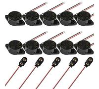 VISSQH 10 Pezzi Cicalino Elettronico di Allarme DC 3V 6V 9V 12V 24V 95dB Piezo Buzzer Allarme Sonoro Elettronico con Continuo Suono 30x15 mm(Nero)+5 Pezzi Connettore 9v