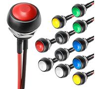 VISSQH 14 pcs 12mm Mini Rotonda Pulsante,Impermeabile Pulsante Momentaneo,Pulsante DIY,AC 1.5A/250V 3A/125Vper Tromba Auto, PC, Lampada da Tavolo, Campanello di Casa(Interruttore Precablato)