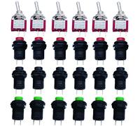 VISSQH 18pcs 12mm Rotondo Bottone, interruttore a pulsante 12V,Pulsante Interruttore Autobloccante+6 pcs Mini Interruttore a levetta ，per DIY Android