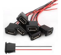 VISSQH 6 Pezzi USB A Femmina Connettore, 2 Pin 3A Presa a Saldare, 2 Fili Montaggio a Pannello 22AWG Micro Femmina Jack Cavo Con Fibbia a Scatto
