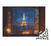 Vista dalla finestra Puzzle Per Adulti |Parigi di notte| 1000pcs (75x50cm) Puzzle Giochi EduGattoivi,decorazioni Per La Casa