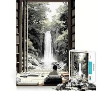 Vista della cascata dalla biblioteca Puzzle giapponese da 1000 pezzi Gioco Think Boost Incastro perfetto Nessun pezzo si stacca Sfida interattiva per la mente per la casa (38x52cm)