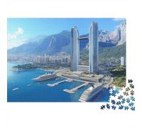 Vista della città dal grattacielo, Clear Blue Cielo Puzzle Sostenibili Con Motivi Per Adulti Da Gioco in Legno Di Alta Qualità 1000pcs (75x50cm)