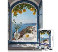 Vista di Santorini attraverso una finestra aperta, puzzle da 1000 pezzi per adolescenti, gioco di sviluppo del pensiero logico, ottimo regalo per momenti significativi, dimensioni 38x52cm
