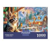 Vista gatto invernale Per Dopo La Scuola: 1000 Pezzi Enigma Ultra Difficile Città invernale e Attività Fuzzle, Puzzle Per Bambini 52x38cm/1000pcs
