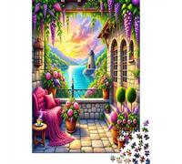 Vista Lago Terrazza Puzzle per Adulti Puzzle 1000 Pezzi Giardino Rilassante Gioco di Puzzle Carta Famiglia Regalo Decorazione Casa 52x38cm/1000pcs