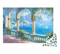 Vista Mare Mediterranea con Colonnato Puzzle 1000 Pezzi per Adulti Carta Relax Arredo Casa Interazione Famiglia Regalo 38x26cm/1000pcs