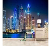 Vista Notturna Dei Grattacieli Della Città Murale Peel And Stick Carta Da Parati Autoadesiva Rimovibile Grande Adesivo Foglio Decorazione Murale Stampa Immagine Immagine Adesivi Mura 140(L) x70(H) cm