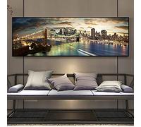 Vista notturna del ponte Paesaggio Dipinti su tela Wall Art Poster e stampe Città moderna Quadri su tela per la decorazione del comodino 60x180 cm Senza cornice