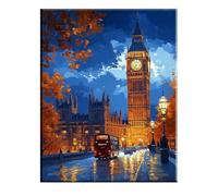 Vista notturna Dipingi con i Numeri per Adulti, Paint by Numbers Città, Kit Pittura Adulti con Vernici e Pennelli, Kit di Pittura Acrilica Fai-da-Te, Decora Casa Regalo, 40x55cm Senza Cornice 2w-448