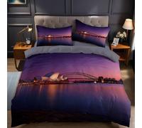 Vista Notturna Set Copripiumino Matrimoniale 250 x 200 cm Opera sull'acqua 3D Stampa Copripiumino in Microfibra con 2 Federe 50x80 cm, Biancheria da Letto Matrimoniale