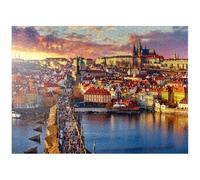 Vista panoramica sulla cima del Ponte Carlo Castello di Praga e Fiume Moldava Praga Repubblica Ceca - Puzzle premium da 1000 pezzi per adulti