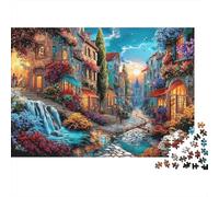 Vista Strada di Villaggio Puzzle 1000 Pezzi Puzzle per Adulti Cascata Notturna Gioco di Puzzle 1000 Pezzi Relax Decorazione Casa 70x50cm/1000pcs