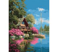 Vista sul cottage Dipingere con i Numeri per Adulti Senza Cornice 40x50cm,Kit di Pittura a Olio su Tela Fai da Te per Principianti con pennelli e pigmenti Acrilici per Decora Regalo
