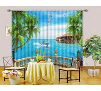 Vista Sulla Bella Spiaggia 3D Tenda Bloccare Foto Stampa Tendaggio Drappo Tessut