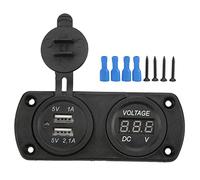 Vistreck Caricatore Rapido per Auto Doppio USB con Misuratore di Tensione, Uscita Impermeabile da 2,1 A per Moto e Barche da 12-24 V