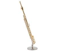 Vistreck Replica di Flauto in Miniatura - Modello in Ottone Placcato Oro con Supporto e Legno per Decorazioni Musicali