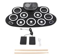 Vistreck Set di Batteria Elettronica Ricaricabile Tramite USB con Doppi Altoparlanti - Pad Pratica Arrotolabile per Bambini Bianco