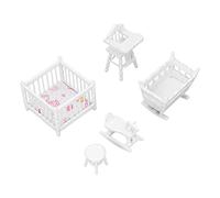 Vistreck Set di Mobili per la Cameretta delle Bambole - Culla, Culla, Seggiolone, Cavalluccio e Sgabello in Scala 1:12