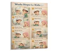 Visual Learning Poster Wudu Steps Islamic Ablution Guide Canvas Wall Art for Prayer Room Decor(Framed,16x24inch(40x60cm))