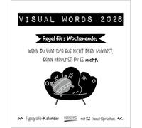 Visual Words Black 2026: Aufstellbarer Typo-Art Postkartenkalender. Jeden Monat ein neuer Spruch. Hochwertiger Tischkalender. Mit 12 Postkarten.