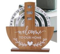 Visualizzazione della data da scrivania - Giradischi in legno, calendario perpetuo vintage | Calendario perpetuo rotante decorativo, calendario giornaliero a in legno rotante manuale per