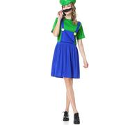VISVIC Cosplay Costume Costumi da idraulico Super Brothers, Costume con Tuta, Cappelli e Baffi, Costume Classico di Carnevale Cosplay di Halloween, per Uomini Donne Ragazzi Ragazze, Donne Verde, S
