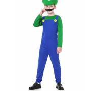 VISVIC Cosplay Costume Costumi da idraulico Super Brothers, Costume con Tuta, Cappelli e Baffi, Costume Classico di Carnevale Cosplay di Halloween, per Uomini Donne Ragazzi Ragazze, Ragazzi Verde, XL