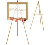 VISWIN 160 cm H Treppiede in Legno Espositore Cavalletto per Segno di Nozze, Poster, Cavalletto Artista A-Frame Pavimento con Vassoio per Pittura, Tela, Cavalletto Pieghevole - Oro