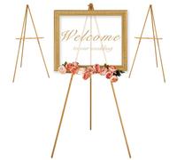 VISWIN 3 Pezzi 160 cm H Treppiede in Legno Espositore Cavalletto per Segno di Nozze, Poster, Cavalletto Artista A-Frame Pavimento con Vassoio per Pittura, Tela, Cavalletto Pieghevole - Oro