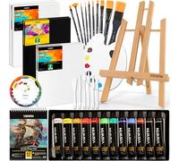 VISWIN 50 Pezzi Set Pittura Acrilica Premium, Kit Pittura con Scatola da Disegno da Tavolo, Colori Acrilici, Pannelli in Tela, Pennelli in Nylon