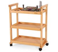 VISWIN 93 cm H art Cart Storage Organizer 3-Tier, Carrello Multiuso Rotante in Legno di Faggio Massiccio con Ruote Piroettanti, Carrello Multifunzionale per Lo Studio, l'Aula e la Cucina