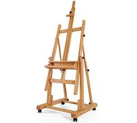 VISWIN Cavalletto con telaio ad H resistente, può contenere la tela fino a 208,3 cm, inclinabile, regolabile, in legno di faggio, grande cavalletto per pittura con contenitore e 4 ruote