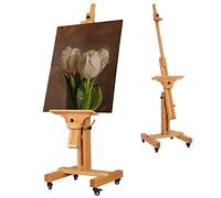 VISWIN Cavalletto da Studio Grande Professionale, Inclinabile all'Orizzontale, Cavalletto Elegante Regolabile in Legno di Faggio con 4 Ruote, Cavalletto Stabile Dipingere per Adulti, Artisti, TV