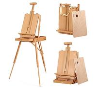VISWIN Cavalletto Francese, Cavalletto da Campo Regolabile in Legno di Faggio con Tavolozza, Strumento di Livello e Gamba della Scala, Cavalletto Portatile per Pittura da Tavolo e da Pavimento
