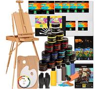 VISWIN Deluxe Kit Pittura Acrilica, Set Pittura Artista con Cavalletto Francese, Colori Acrilici, Colori Versati, Pennelli Premium, Tela Tesa per Adulti, Artisti