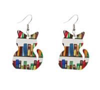 Visxcnu 1pair Orecchini a scaffale a Forma di Gatto, Ornamenti per Gli Amanti dei Gatti, Regali per Gli Amanti dei Libri, Orecchini bibliotecari, Orecchini a Libro, Orecchini per Donne