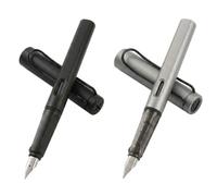Visxcnu 2 Pezzi Penna Stilografica Set, Nero Opaco e Argento Aurora, Pennino Acciaio Lucido 0.5mm, Impugnatura Ergonomica, Calligrafia Scuola Ufficio, Inchiostro Scorrevole